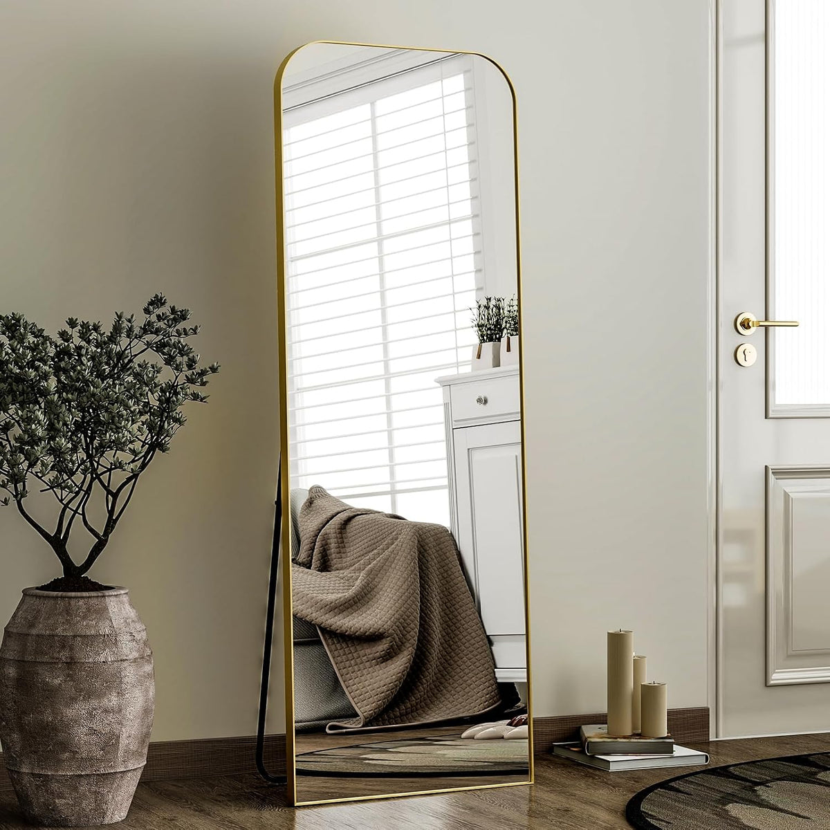 HARRITPURE 57"x20" Full Length Mirror Gold Rounded Corner Floor Mirror