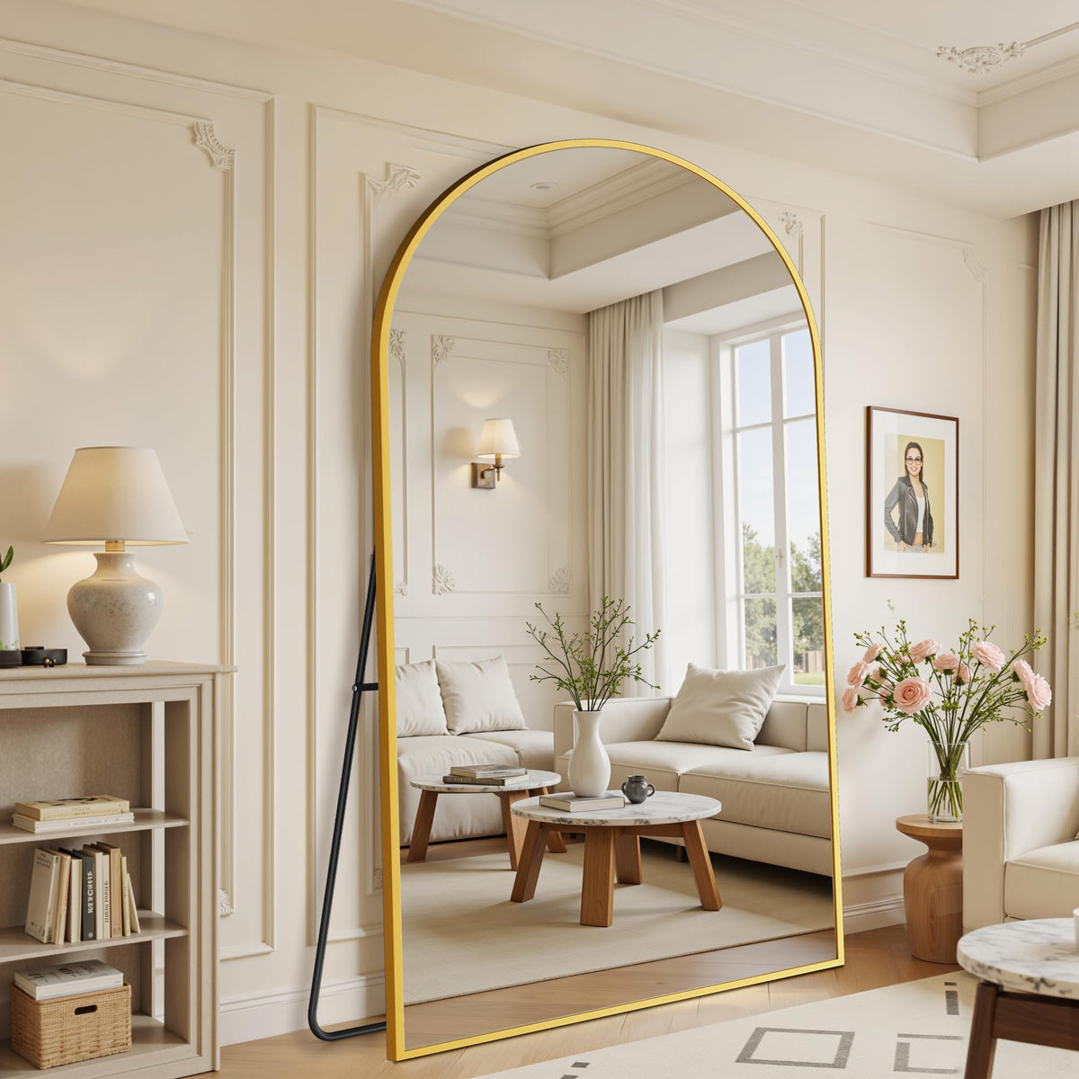 Suidia 71"x28" Arched Full Length Mirror with Stand, Black Floor Mirror