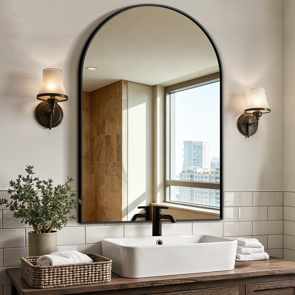 Arched Bathroom Vanity Mirror for Over Sink, 2 Pack 30”x20”, Black