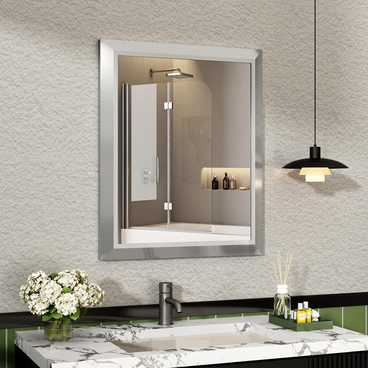 SMIROR 24x36 Matte Black Bathroom Vanity Mirror for Over Sink