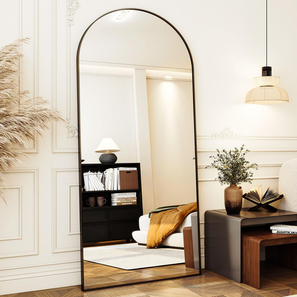XRAMFY 24x68 Black Arched Full Length Mirror Floor Mirror with Metal Frame