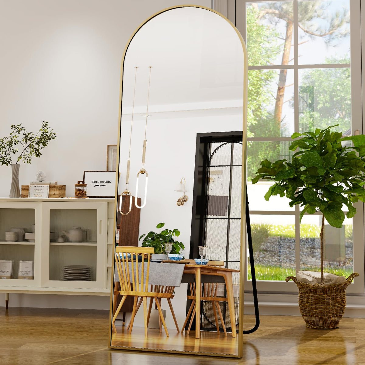 GLSLAND 30x71 Arched Full Length Mirror, Large Full Body Floor Mirror, Gold