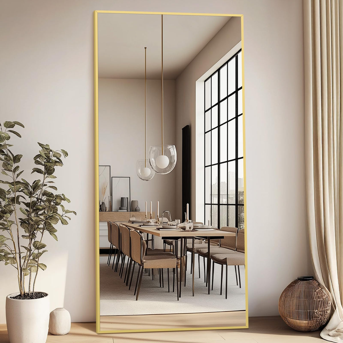 MirrMuse 76"x34" Large Arched Floor Mirror Full Length with Stand, Gold