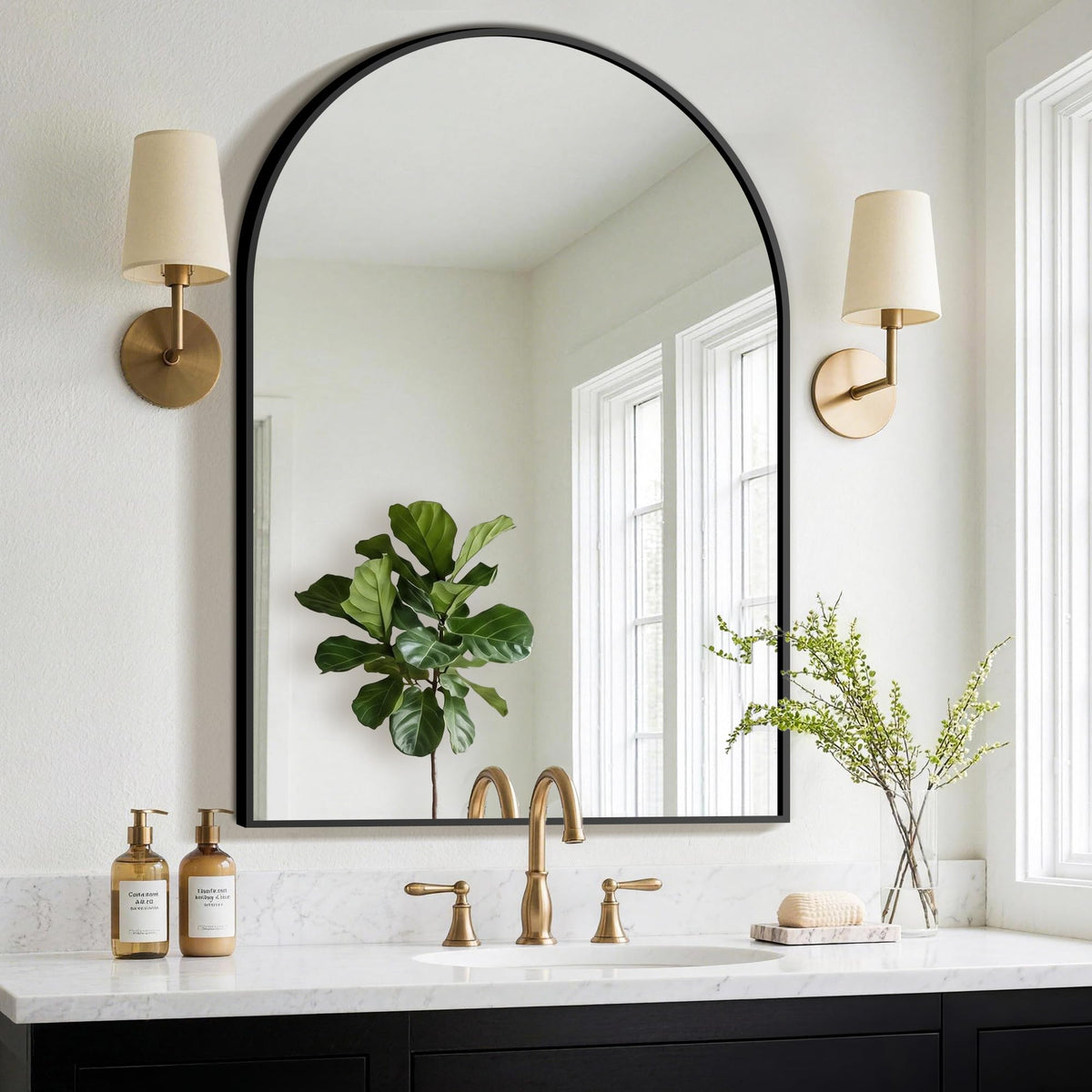FGU Arched Bathroom Mirror for Over Sink 2 Pack 38"x26" Black Vanity Mirror