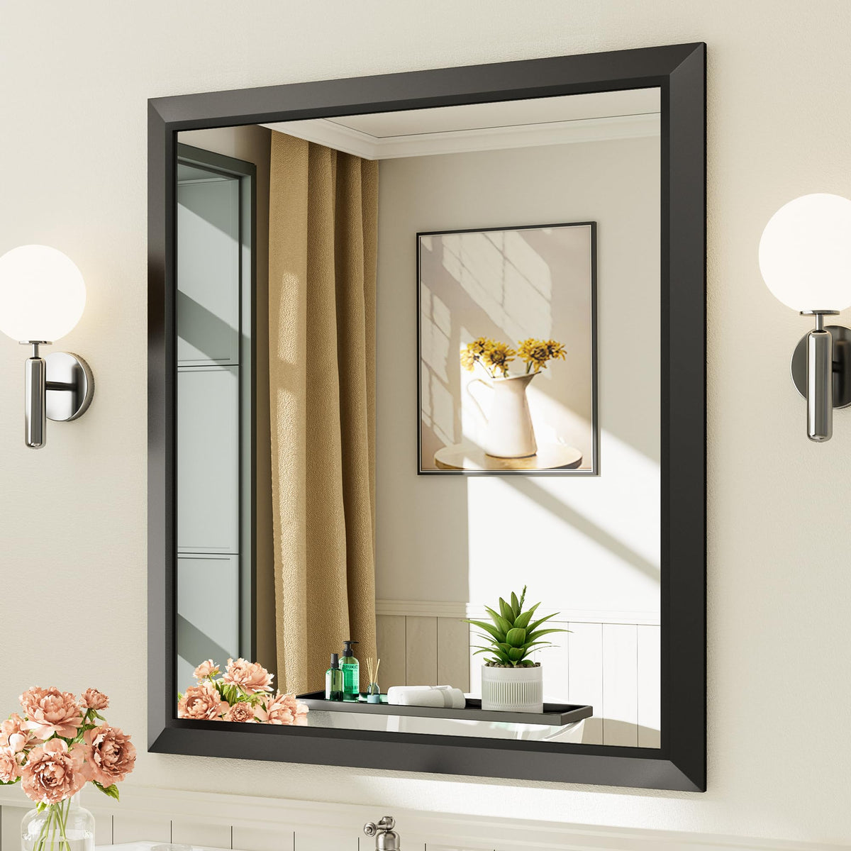 Briivue Black Metal Framed Bathroom Wall Mirror, 40x30 Inch