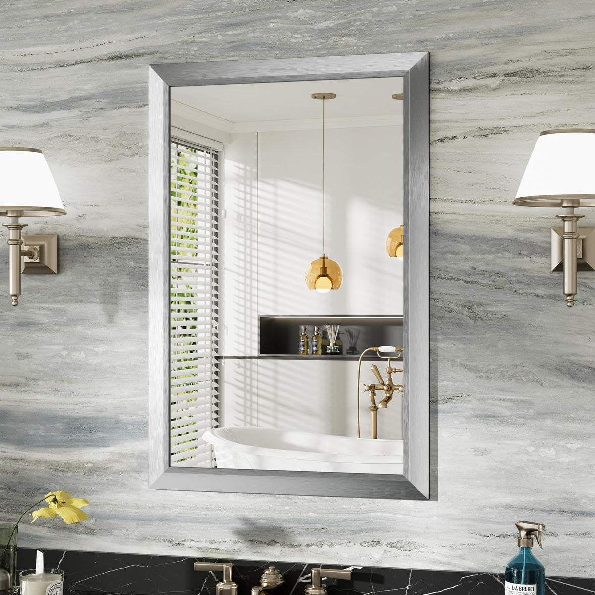 Briivue Black Metal Framed Bathroom Wall Mirror, 40x30 Inch