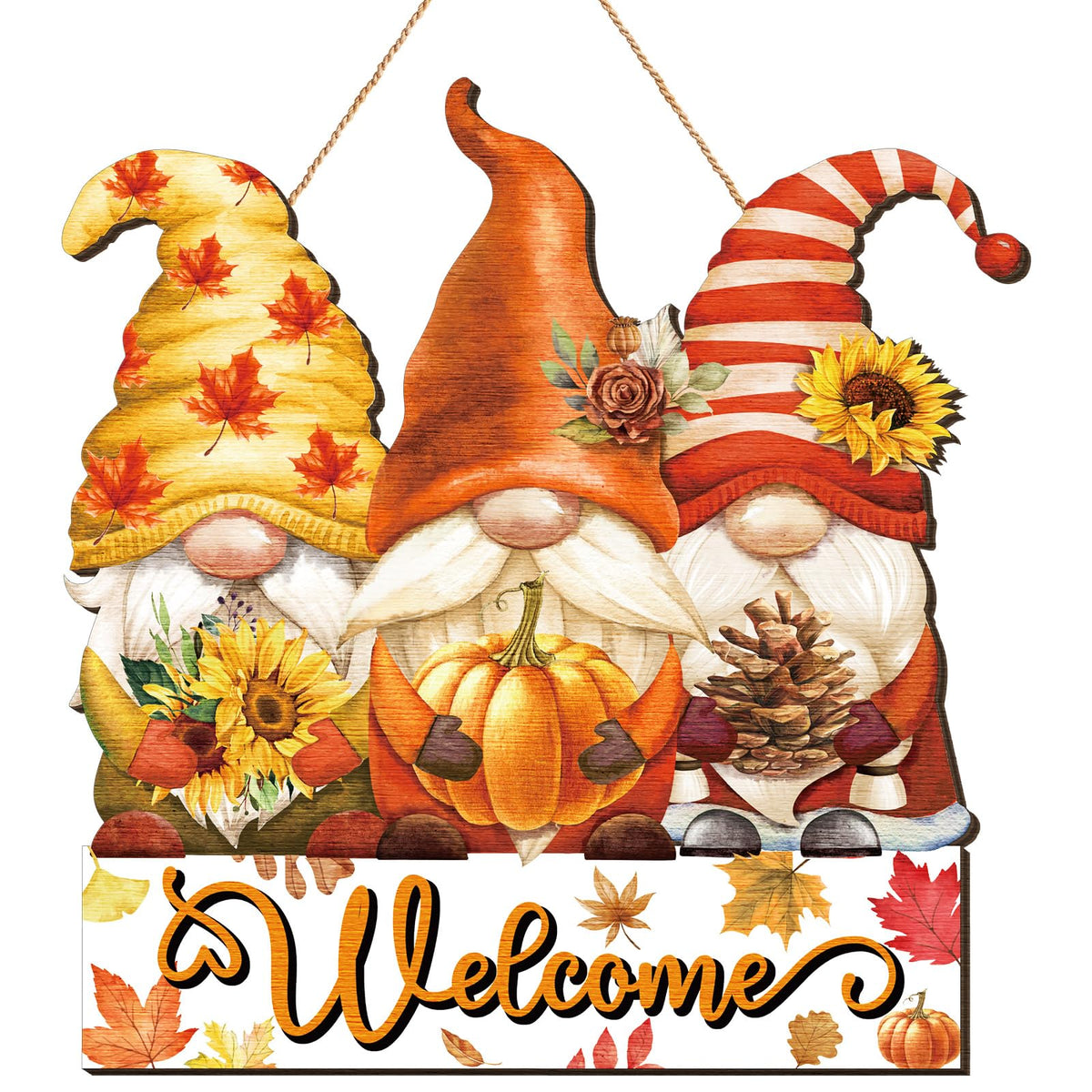 Boao Fall Door Decor Wooden Pumpkin Hanger Welcome Sign for Front Door