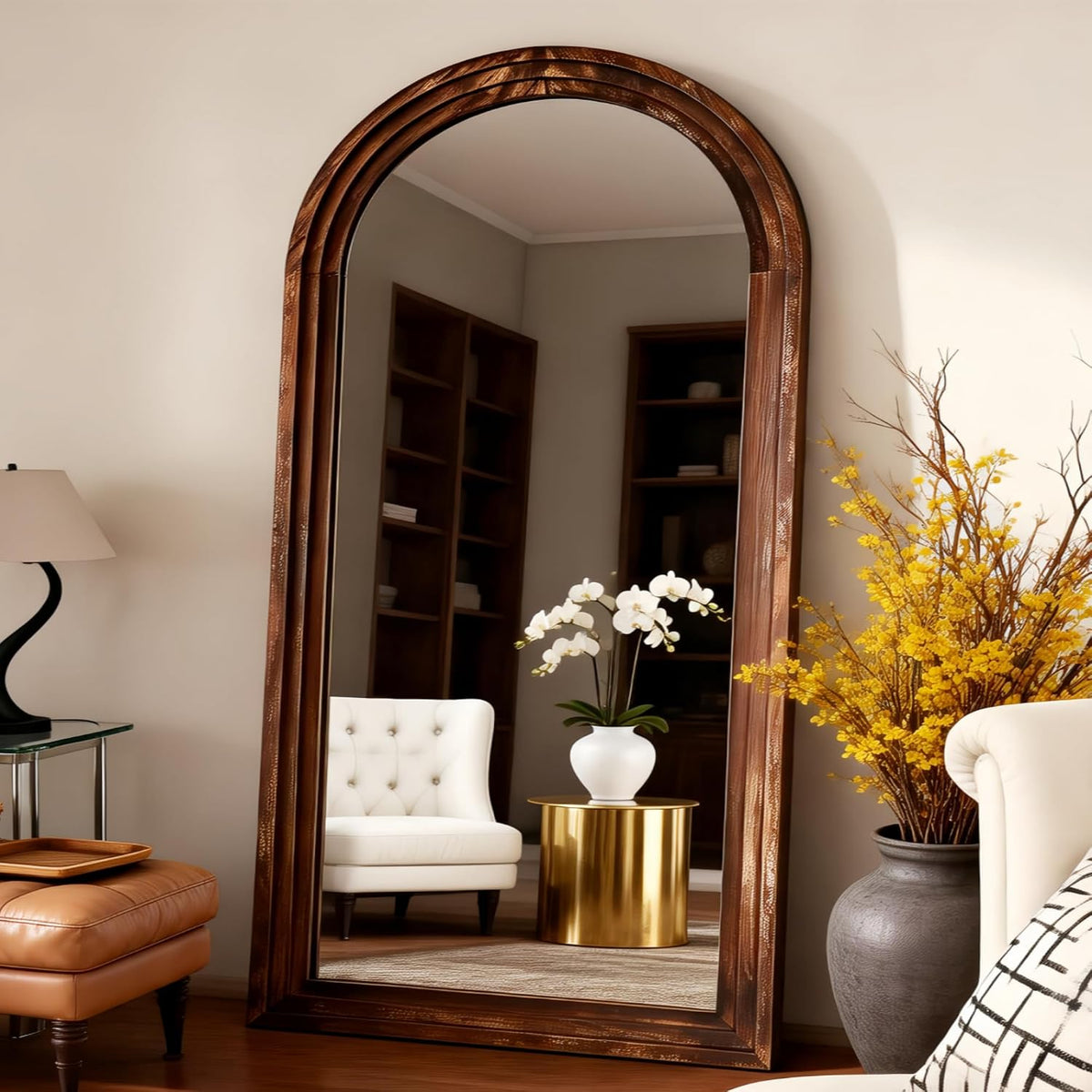 Arched Full Length Mirror, 71"x32" Floor Mirror, Walnut