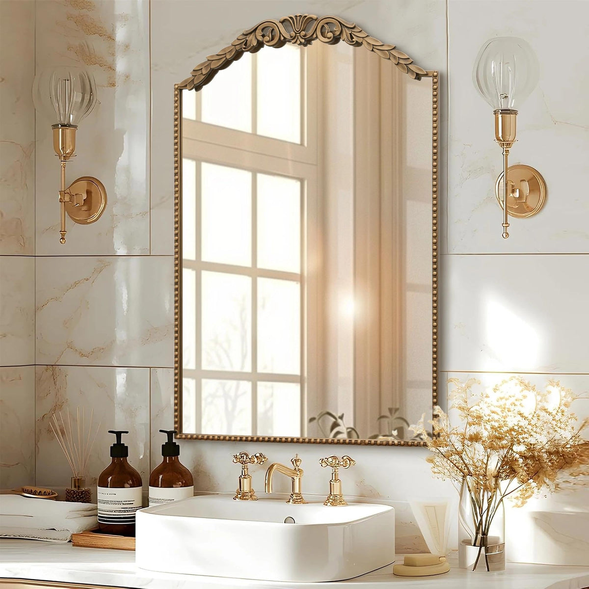 Besdomus Gold Full Length Mirror: 19"x53" Vintage Ornate Floor Mirror