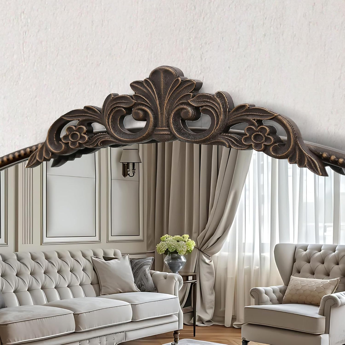 Micasso Vintage Bronze Wall Mirror: 40"x29" Baroque Antique Arched Mirror