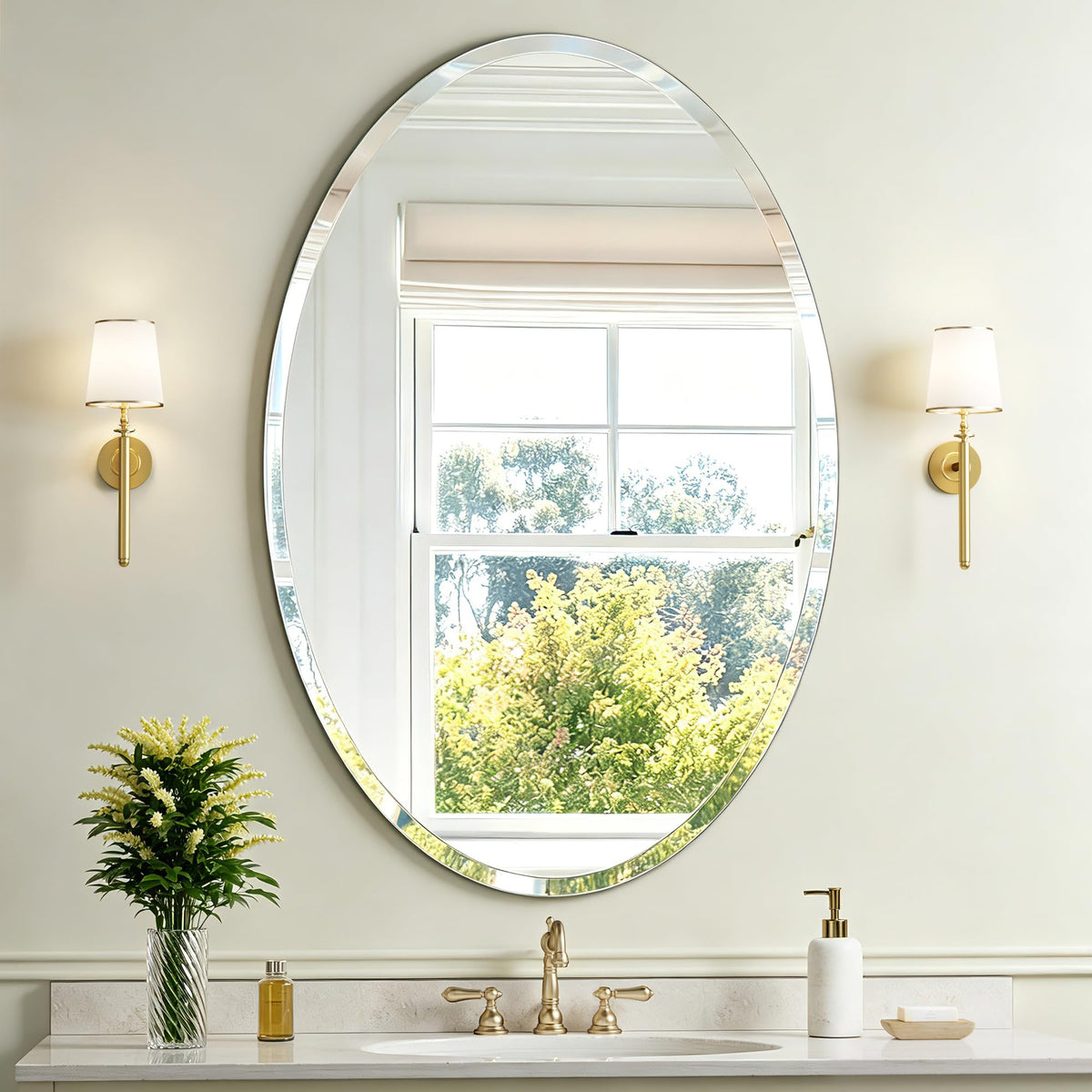 Silver Wall Mirror-Beveled Edge Frameless Mirror for Bathroom, Vanity, Bedroom, Rectangle Mirrors （32X24inch）