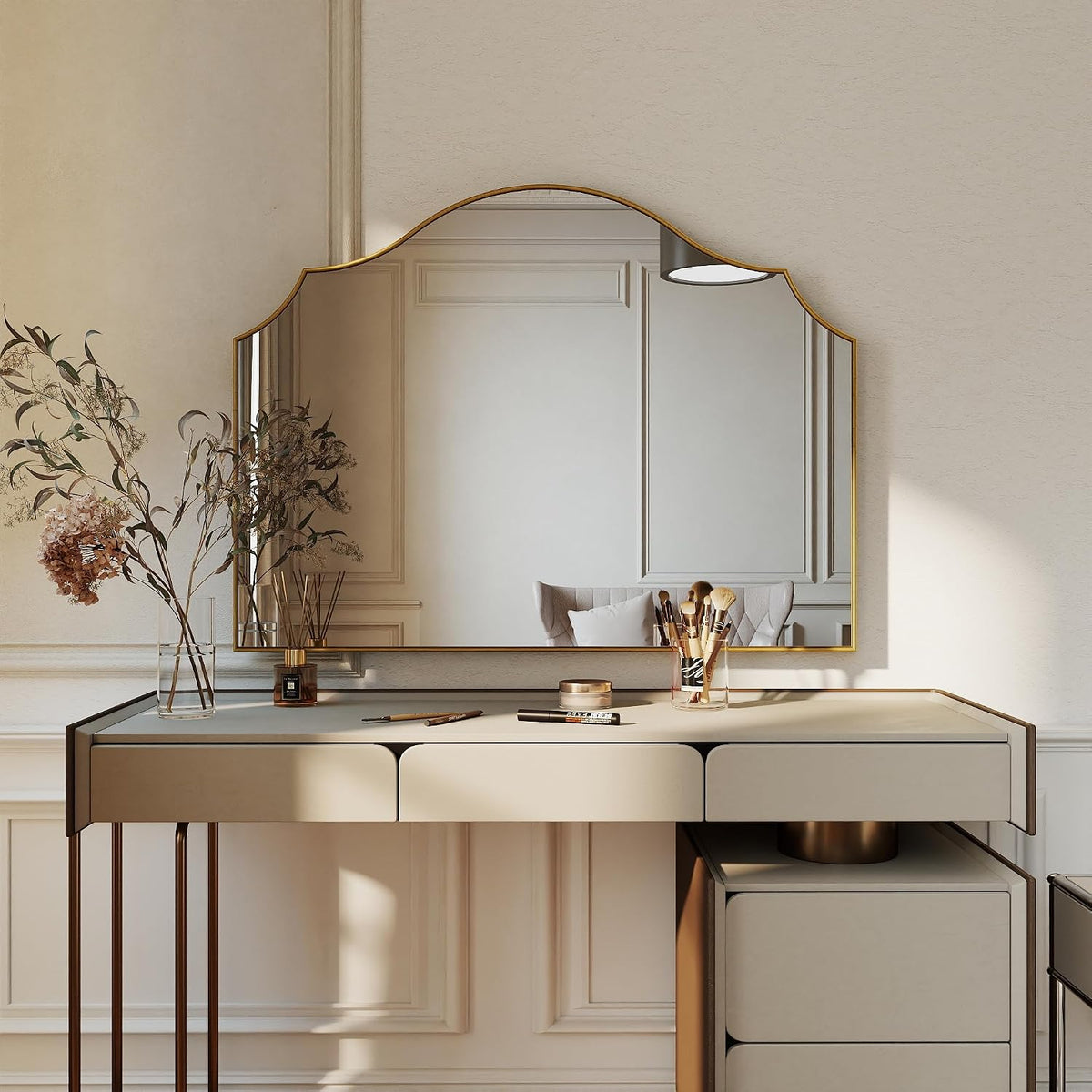 29"x39" Gold Arched Wall Mirror, Decorative Mirror