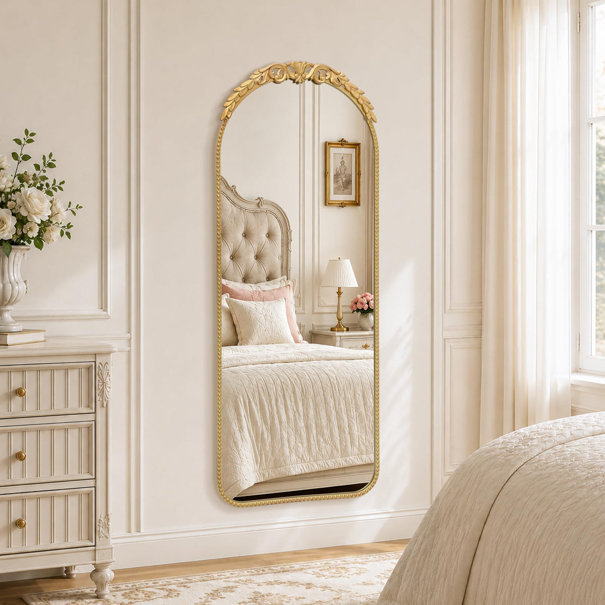 Besdomus Gold Full Length Mirror: 19"x53" Vintage Ornate Floor Mirror