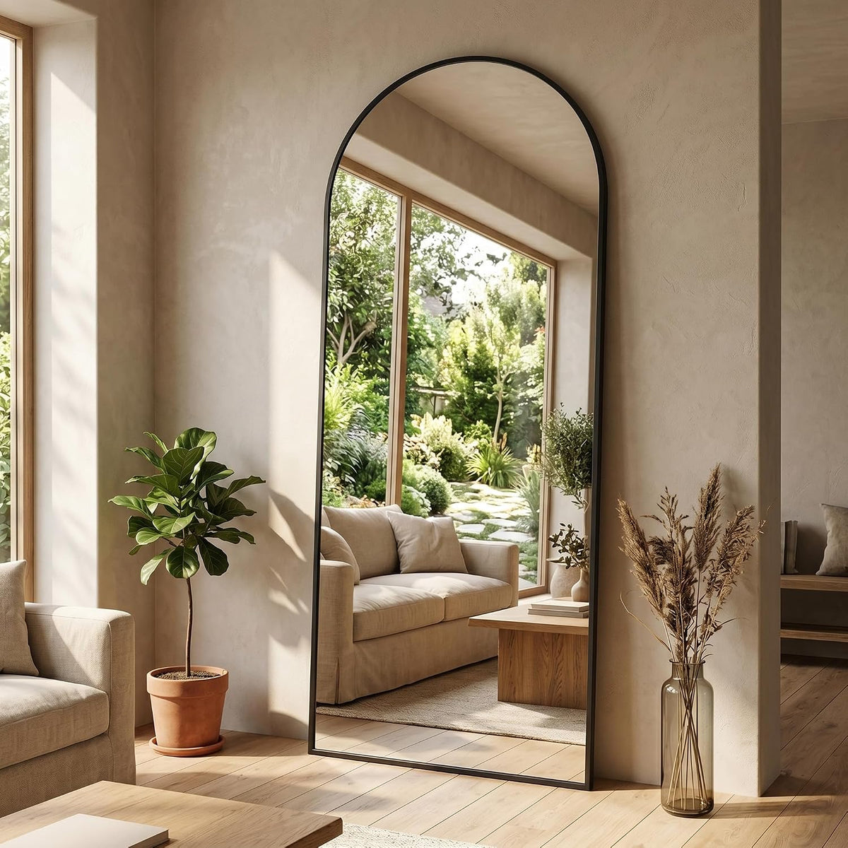 58"x18" Floor Mirror Full Length, Arched Full Length Mirror with Stand, Full Body Mirrors for Bedroom Living Room or Cloakroom Black