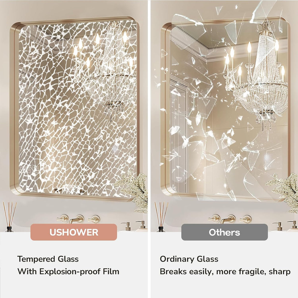 USHOWER Gold Bathroom Mirrors for Over Sink 24"x36" 2 Pack
