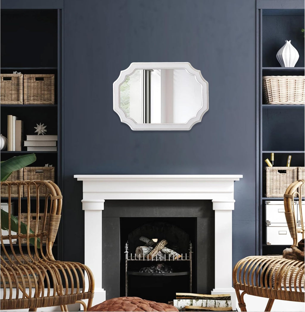 Rustic Oval Mirrors for Wall Decor 17 X 23 Inch, Distressed White