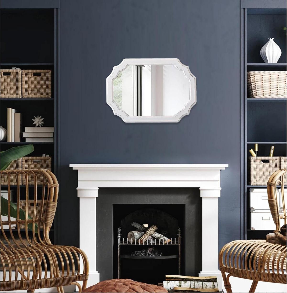 Rustic Oval Mirrors for Wall Decor 17 X 23 Inch, Distressed White