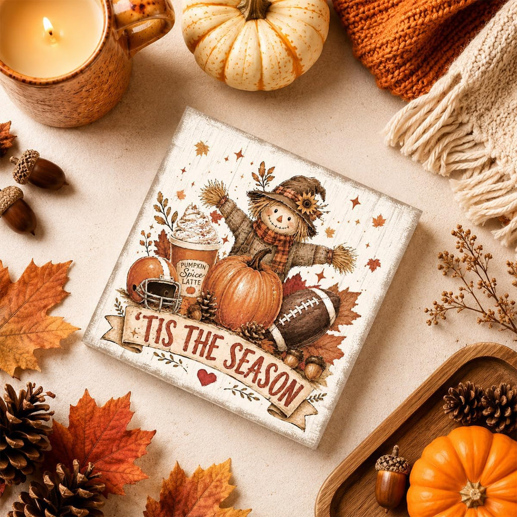 Fall Decorations for Home Football Pumpkin Wood Sign Fall Wall Shelf Decor