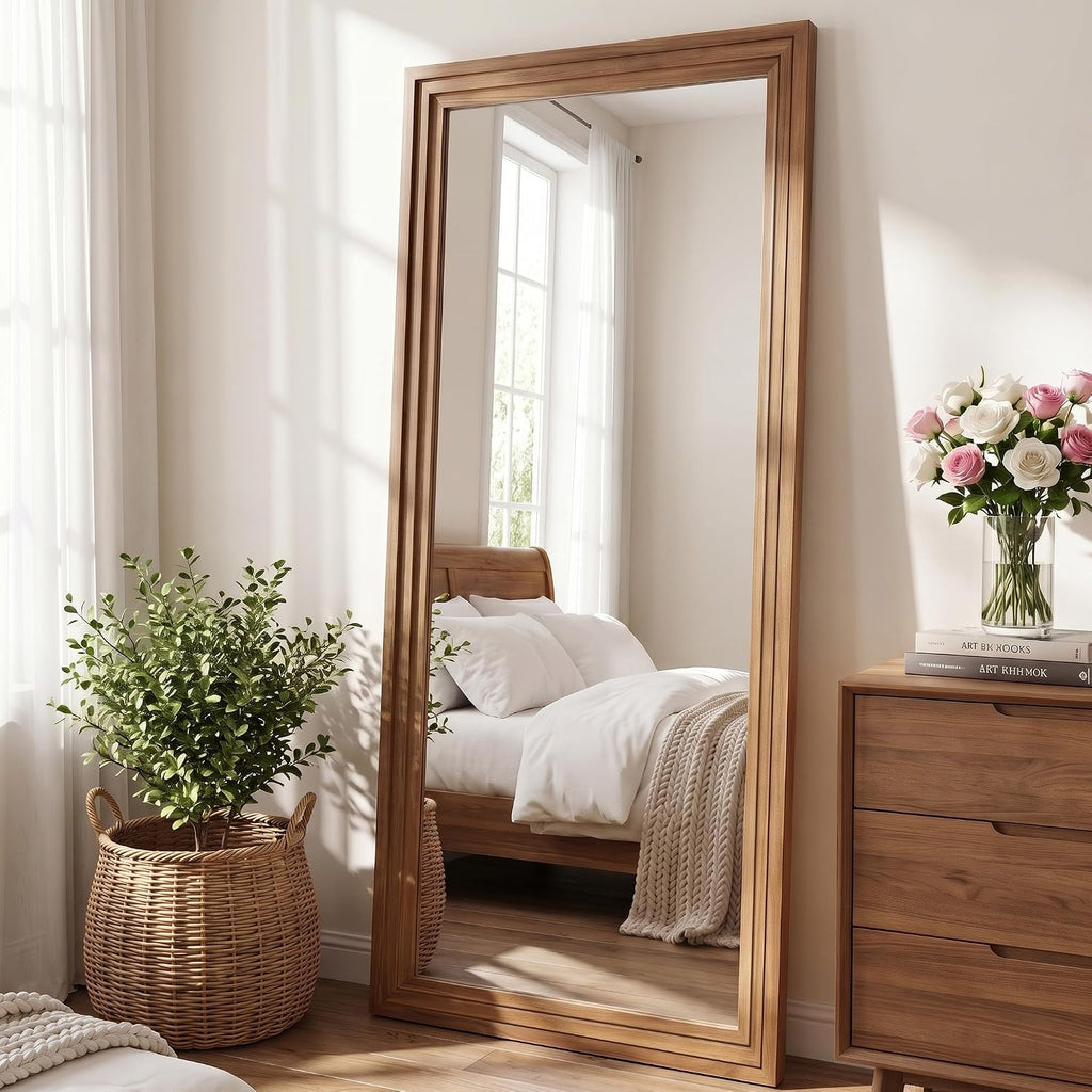 71"x32" Full Length Mirror, Large Wood Floor Mirror, Brown