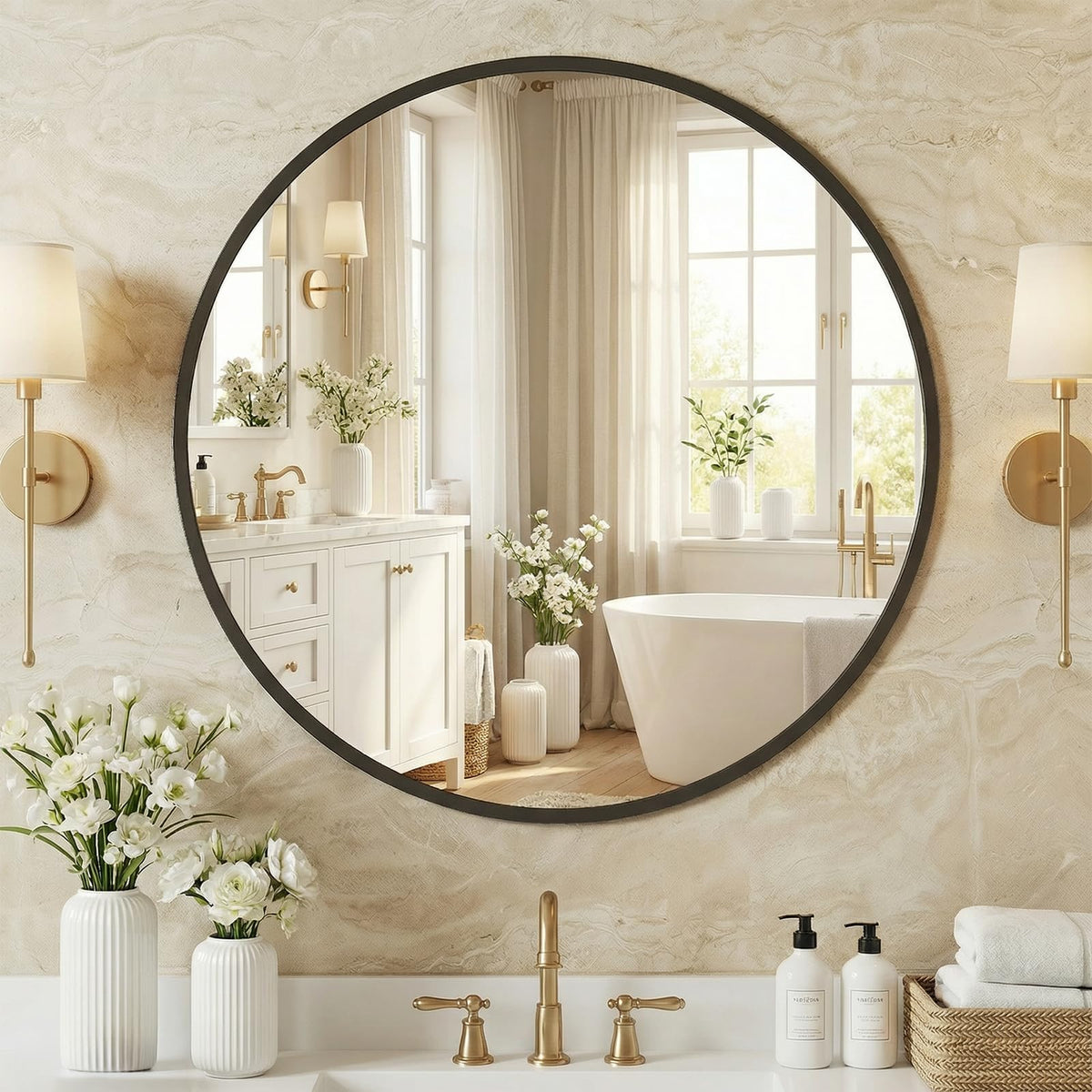 NEWBULIG 36 Inch Round Wall Mirror, Bathroom Mirrors for Over Sink