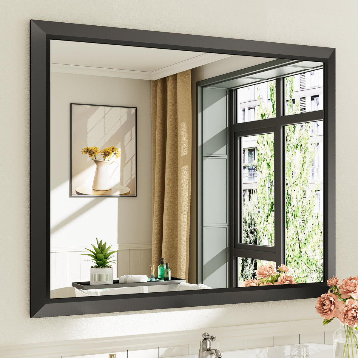 Briivue Black Metal Framed Bathroom Wall Mirror, 40x30 Inch