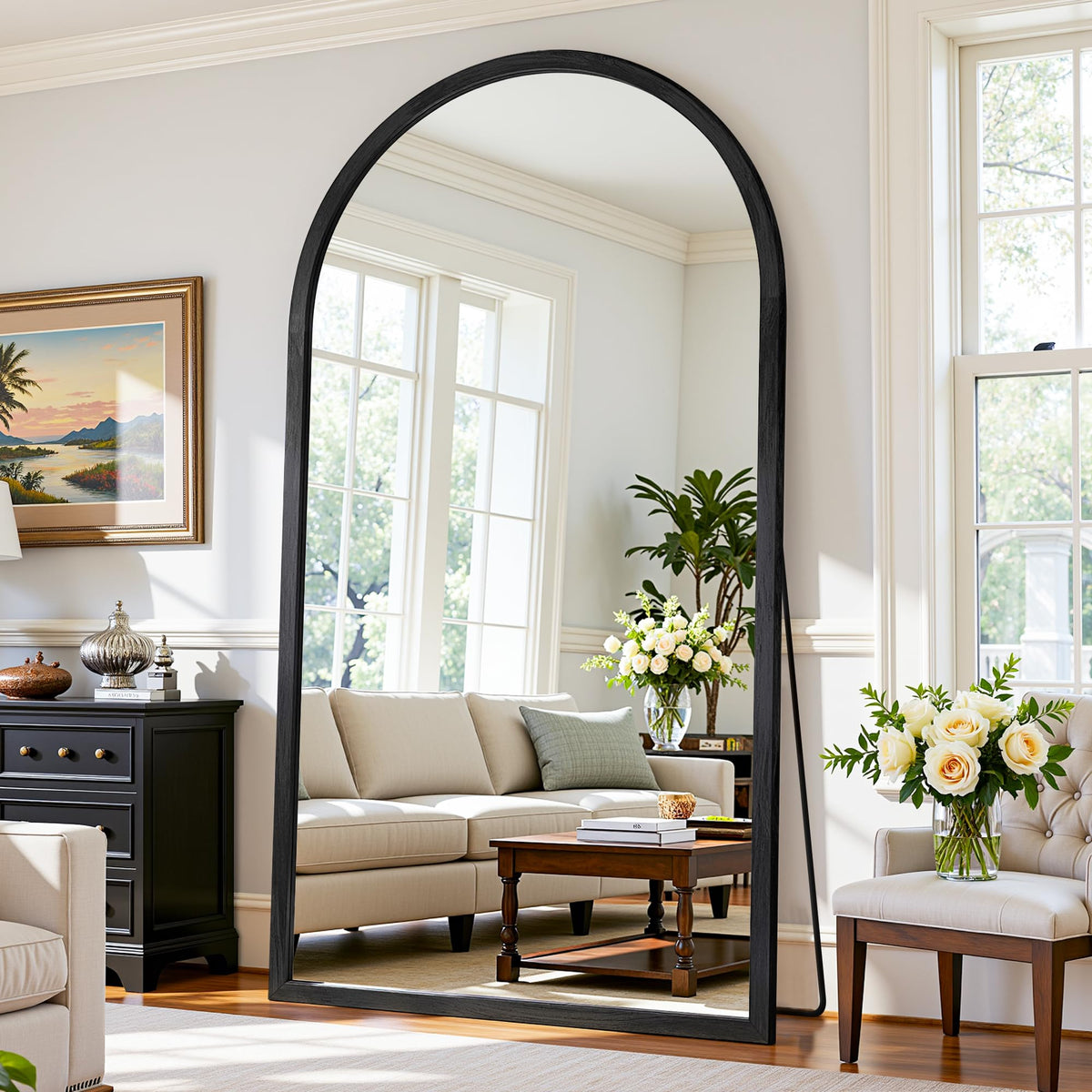 Antok Full Length Mirror 82"×44" Floor Mirror Standing Tall Mirror, Arched Stand up Large Wall Mirrors, Freestanding Full Body Mirrors for Bedroom Living Room Wood Vintage Style Nature
