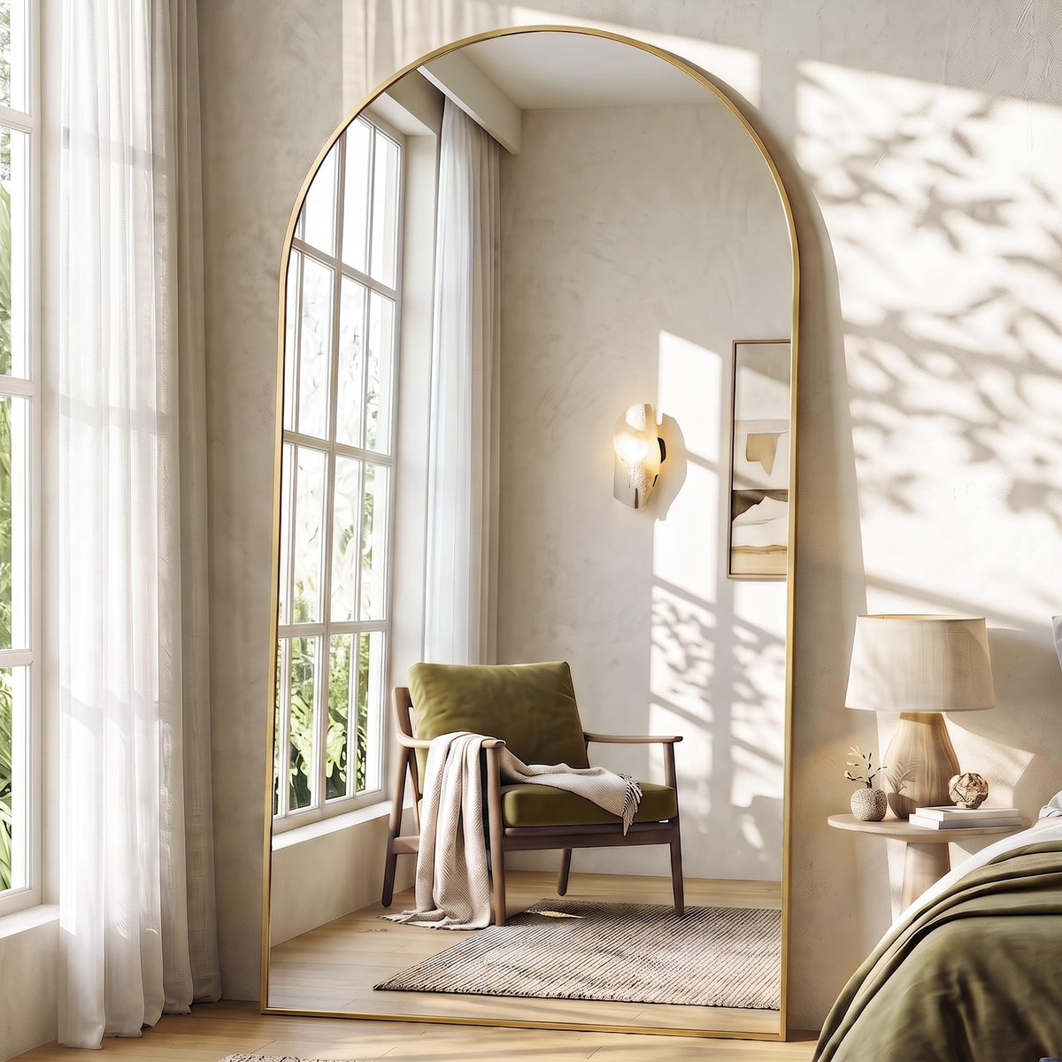 76"x34" Arched Full Length Mirror, Large Floor Mirror, Black