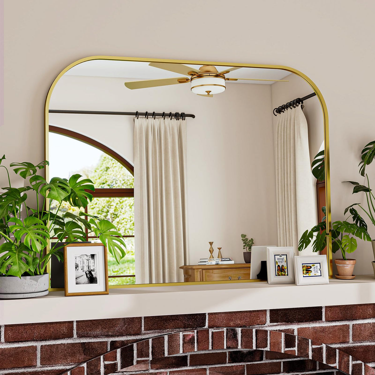 Black Arched Top Wall Mounted Mirror 38"x30"