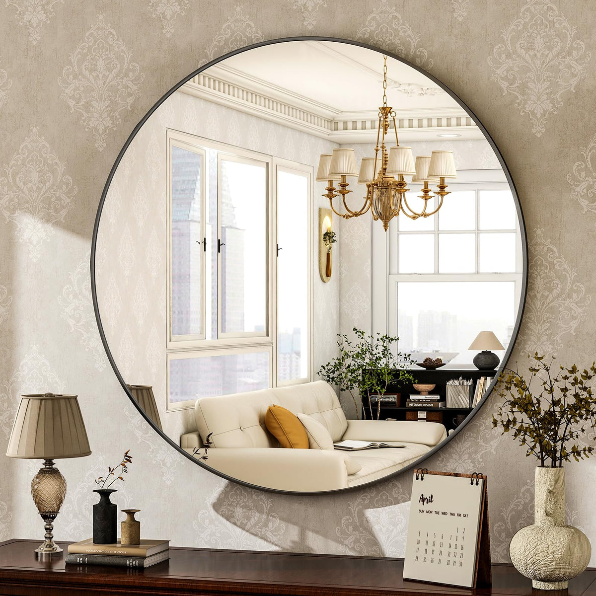 HARRITPURE Round Mirror 30 Black Wall Mounted Circle Mirrors