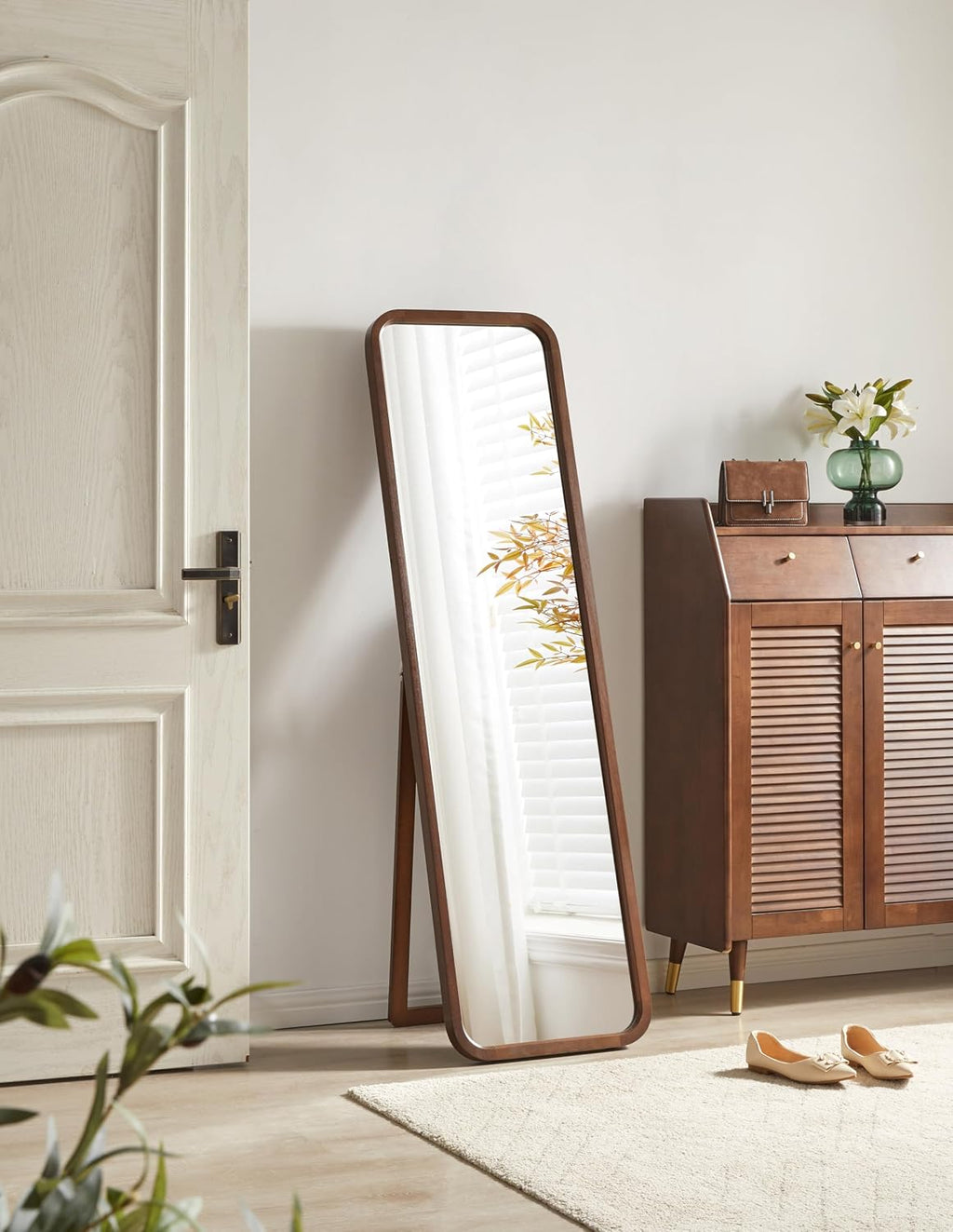 KEIKI Freestanding Floor Mirror with Stand, 2-in-1 Wall Mounted Dressing Mirror, Full Length Body Mirror for Bedroom Living Room, Walnut