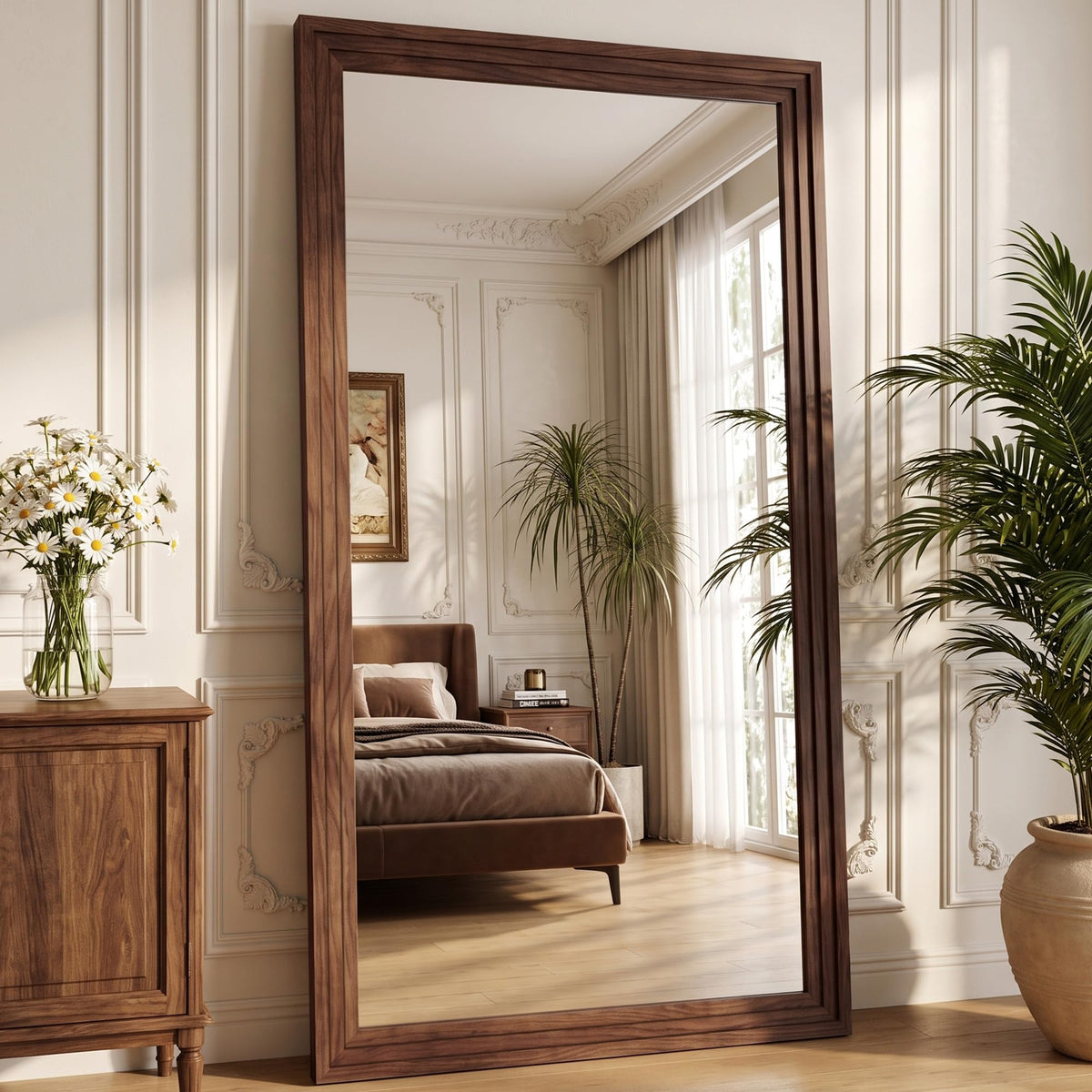 71"x32" Full Length Mirror, Large Wood Floor Mirror, Brown