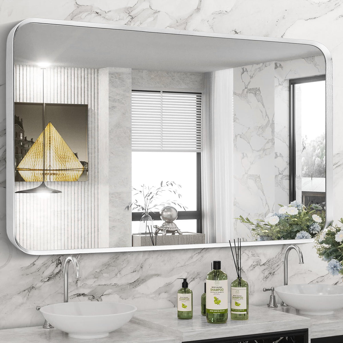 Wall Mount Mirror for Bathroom, Black Metal Framed, 24" x 36"