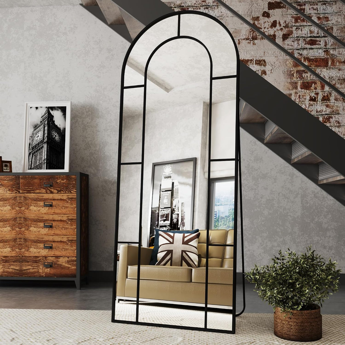 AUYHM Nano Glass Oversized Mirror Full Length 28"x71",Arched Floor Mirror,Vintage Floor Mirrors, Window Mirrors,Standing Full Length Mirror (Antique)