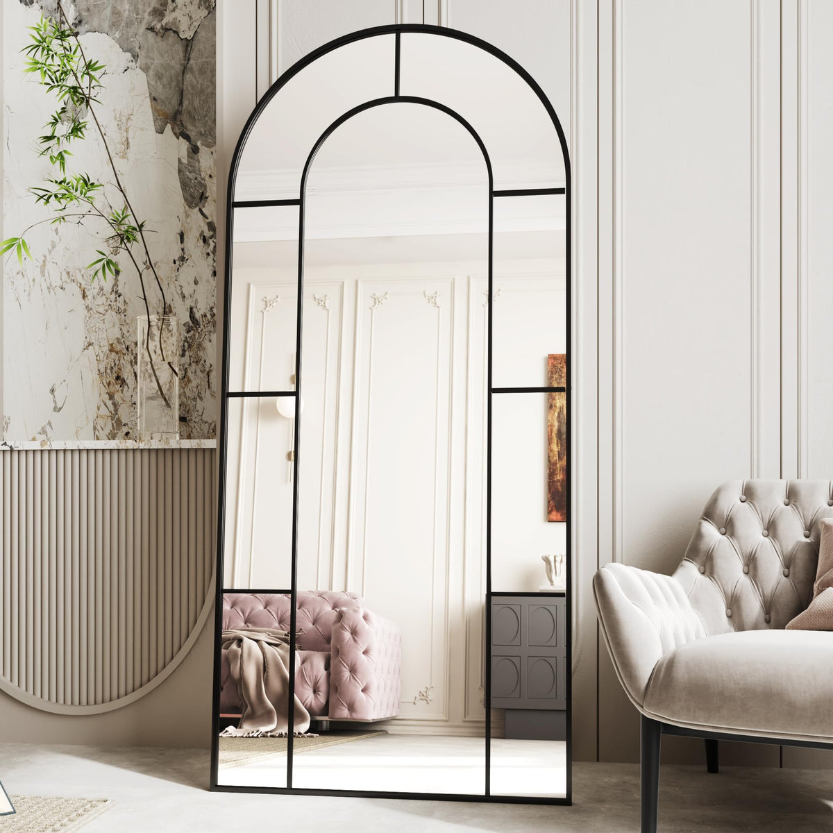 AUYHM Nano Glass Oversized Mirror Full Length 28"x71",Arched Floor Mirror,Vintage Floor Mirrors, Window Mirrors,Standing Full Length Mirror (Antique)