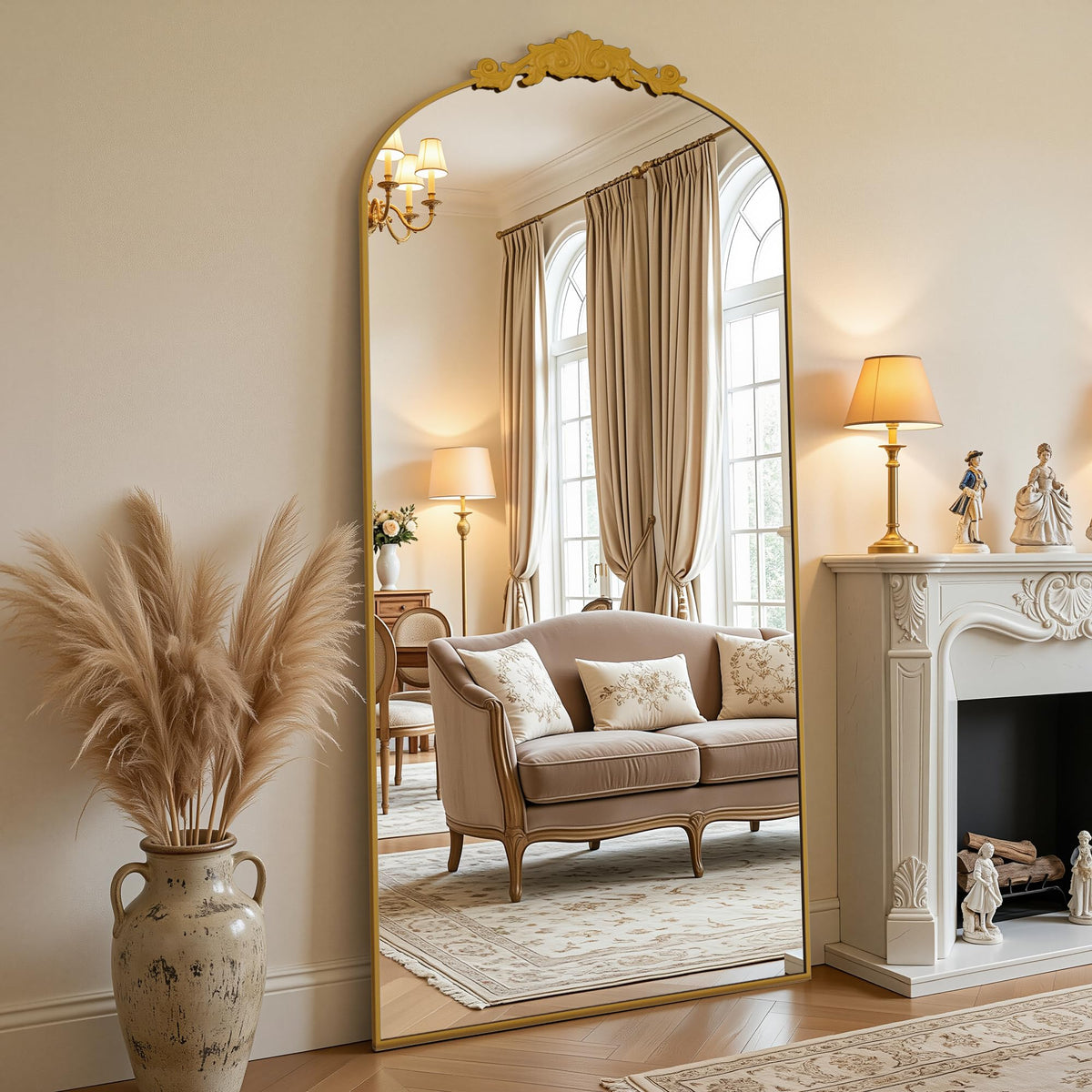 Vintage Full Length Mirror,71"x28" Arched Antique Floor Mirror with Carved Metal Frame,Large Standing Wall Mounted or Leaning Mirror for Bedroom Living Room Entryway,Bronze