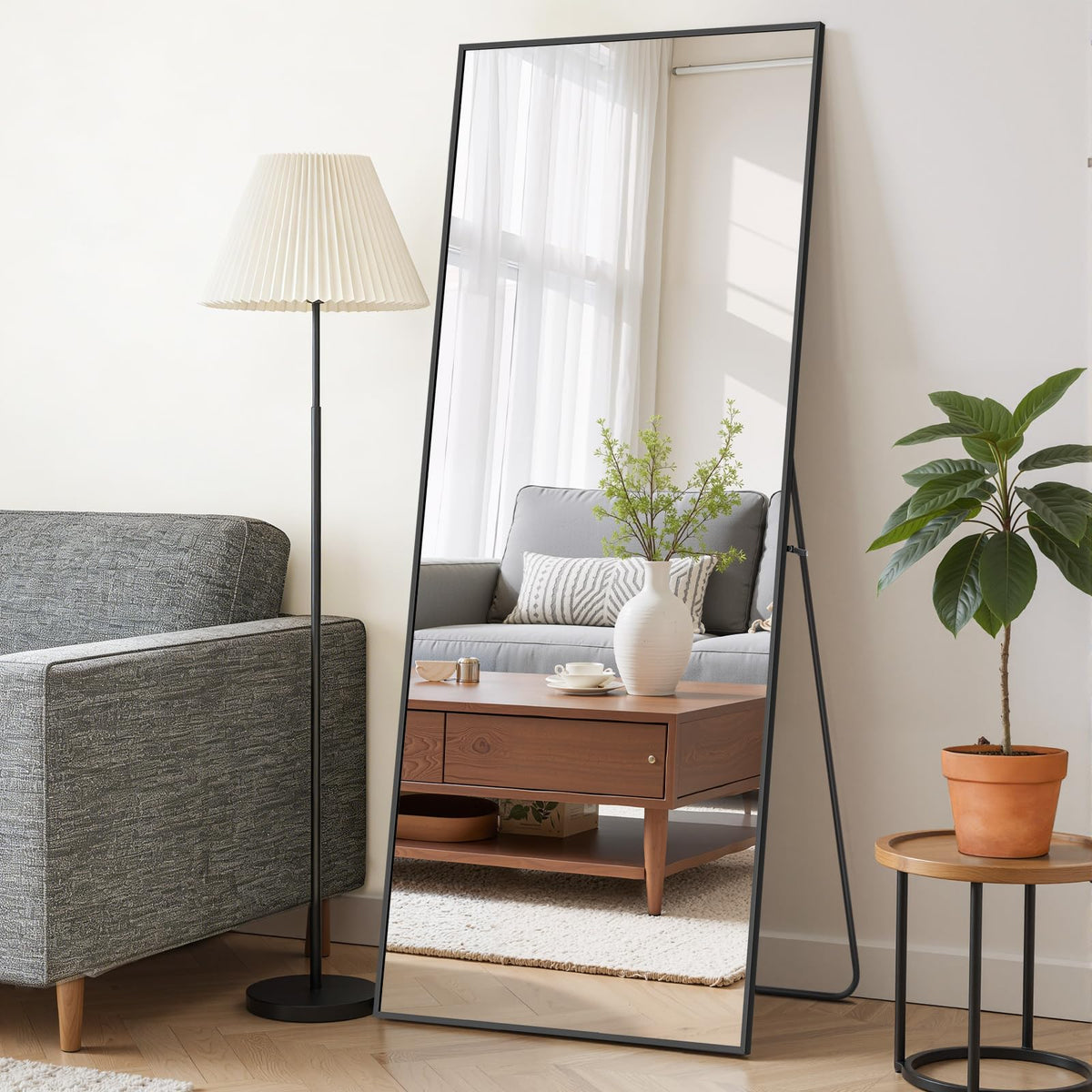 Mirror Full Length 64"x21", Arched Full Body Floor Mirrors with Stand
