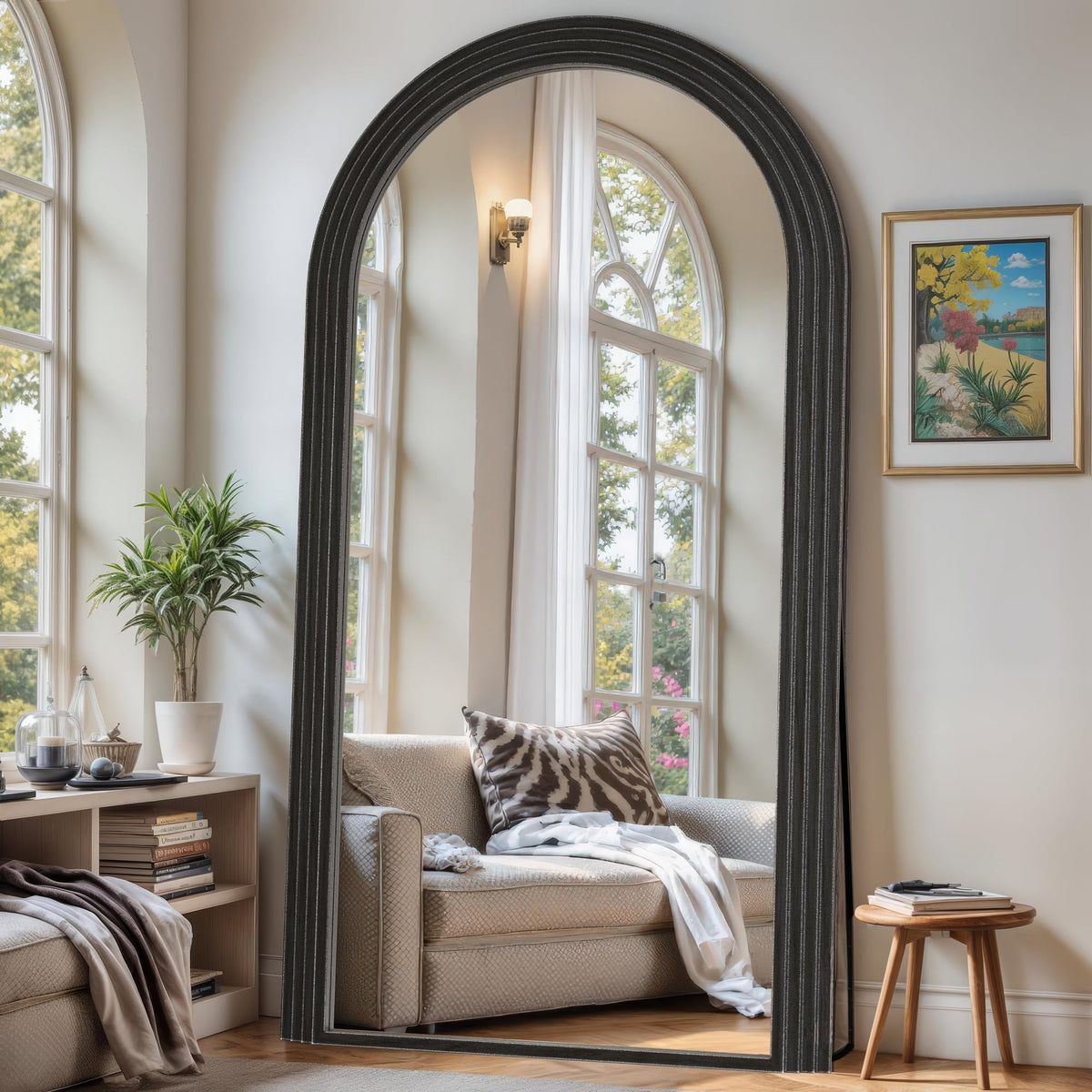 Antok Full Length Mirror 76"×41" Floor Mirror Standing Tall Mirror, Arched Stand up Large Wall Mirrors, Freestanding Full Body Mirrors for Bedroom Living Room Wood Vintage Style Nature