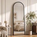 Suidia 71"x28" Arched Full Length Mirror with Stand, Black Floor Mirror