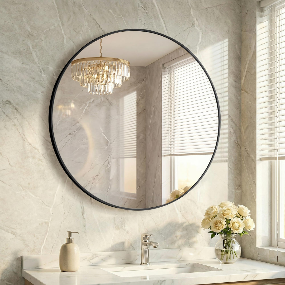 20 Inch Black Round Bathroom Wall Mirror, Round Mirrors for Wall Decor, Circle Mirror for with HD Shatter-Proof Glass for Entryway, Living Room, Bedroom, Dressing Room, Home Decor