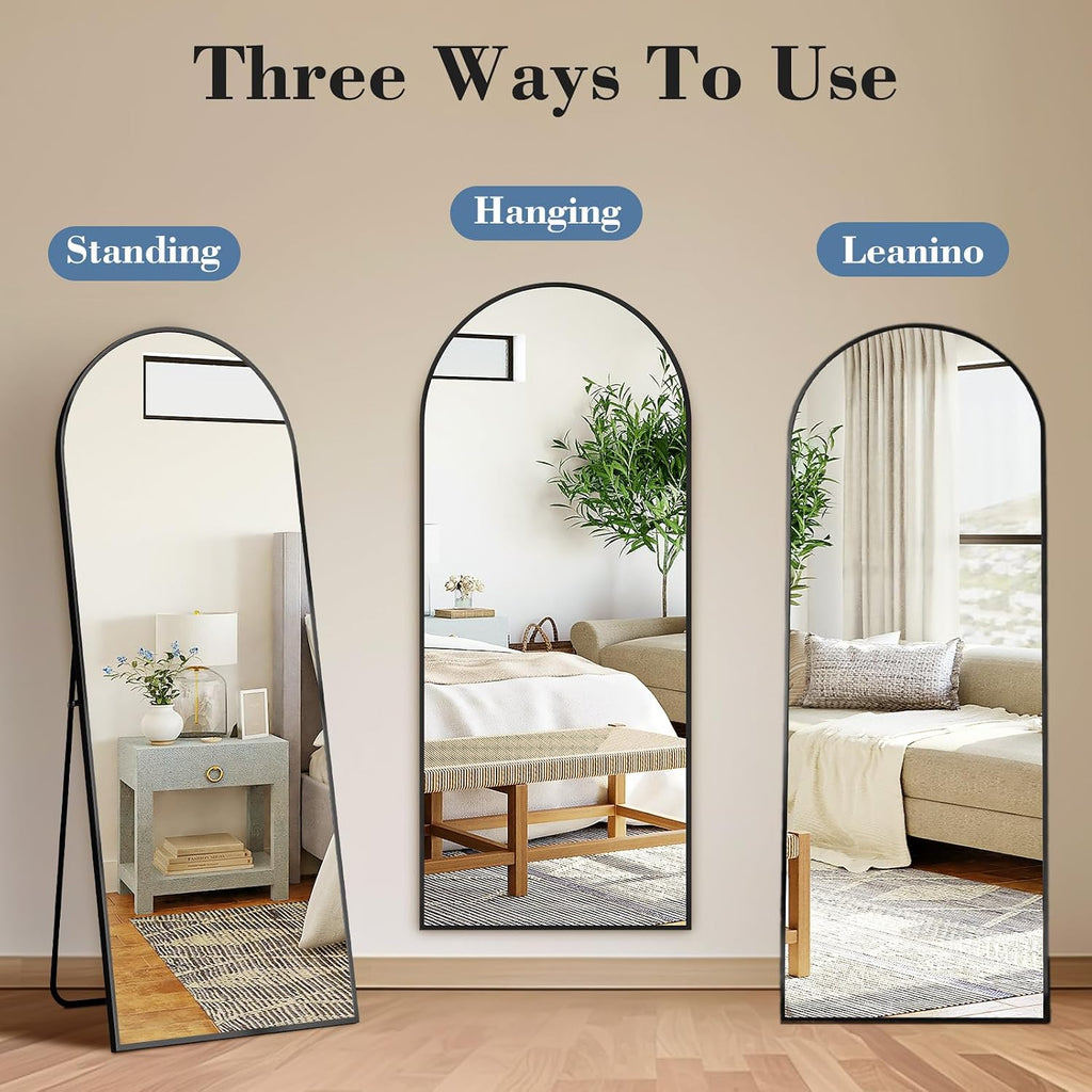Sweetcrispy 56"x16" Arched Full Length Mirror, Full Body Mirror, Black