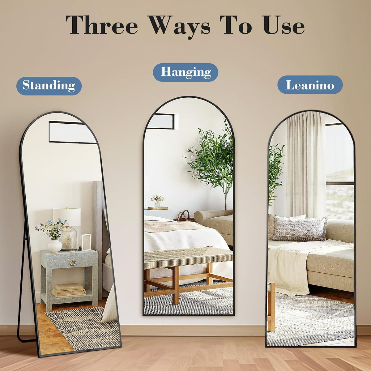 Sweetcrispy 56"x16" Arched Full Length Mirror, Full Body Mirror, Black