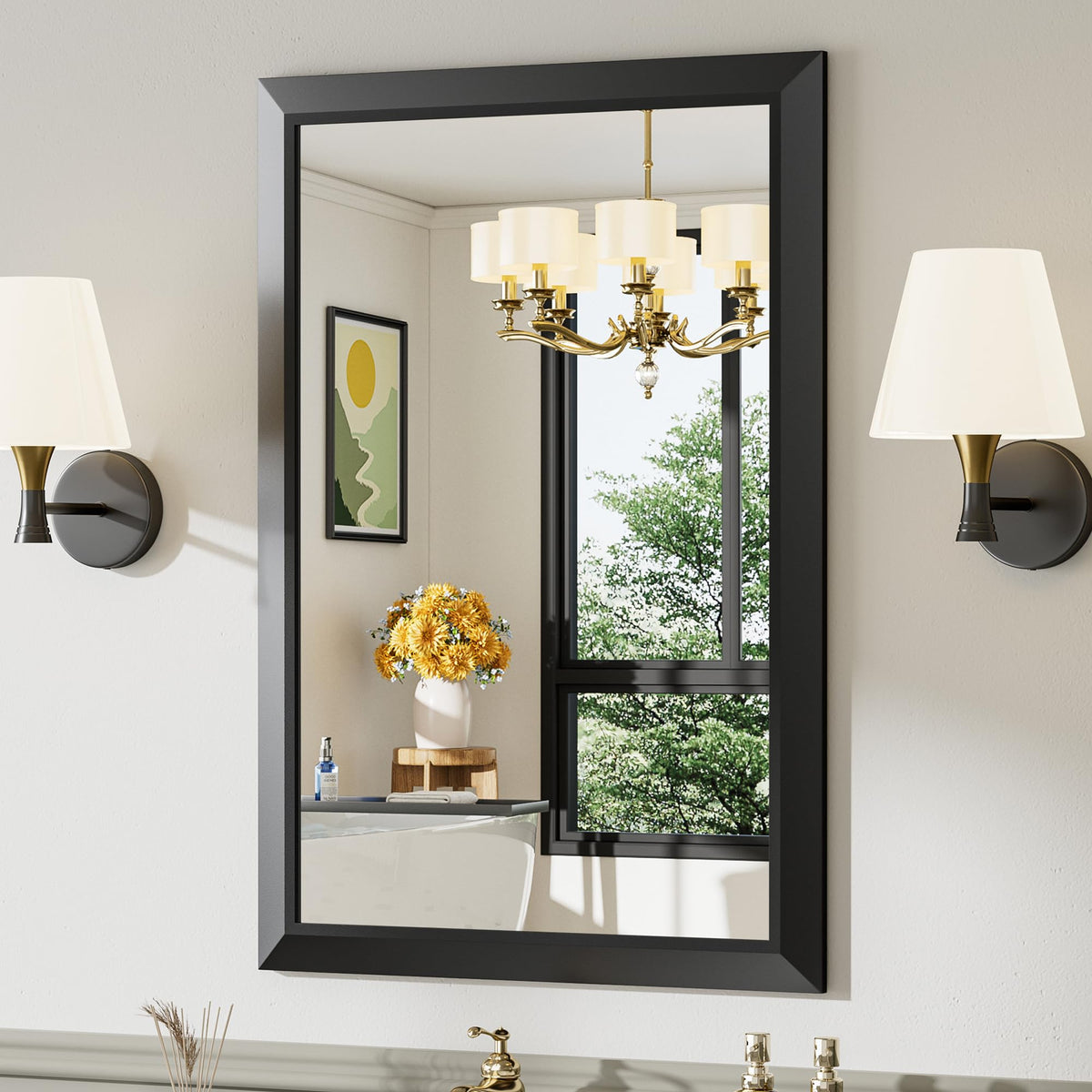 Briivue Black Metal Framed Bathroom Wall Mirror, 40x30 Inch
