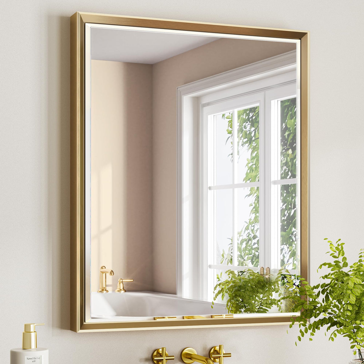 Brushed Nickel Bathroom Mirror, 24x32 Inch Beveled Framed Bathroom Mirror Anti-Rust, Brushed Nickel Metal Frame Bathroom Vanity Mirror for Wall, Vertical/Horizontal Wall-Mounted Mirrors