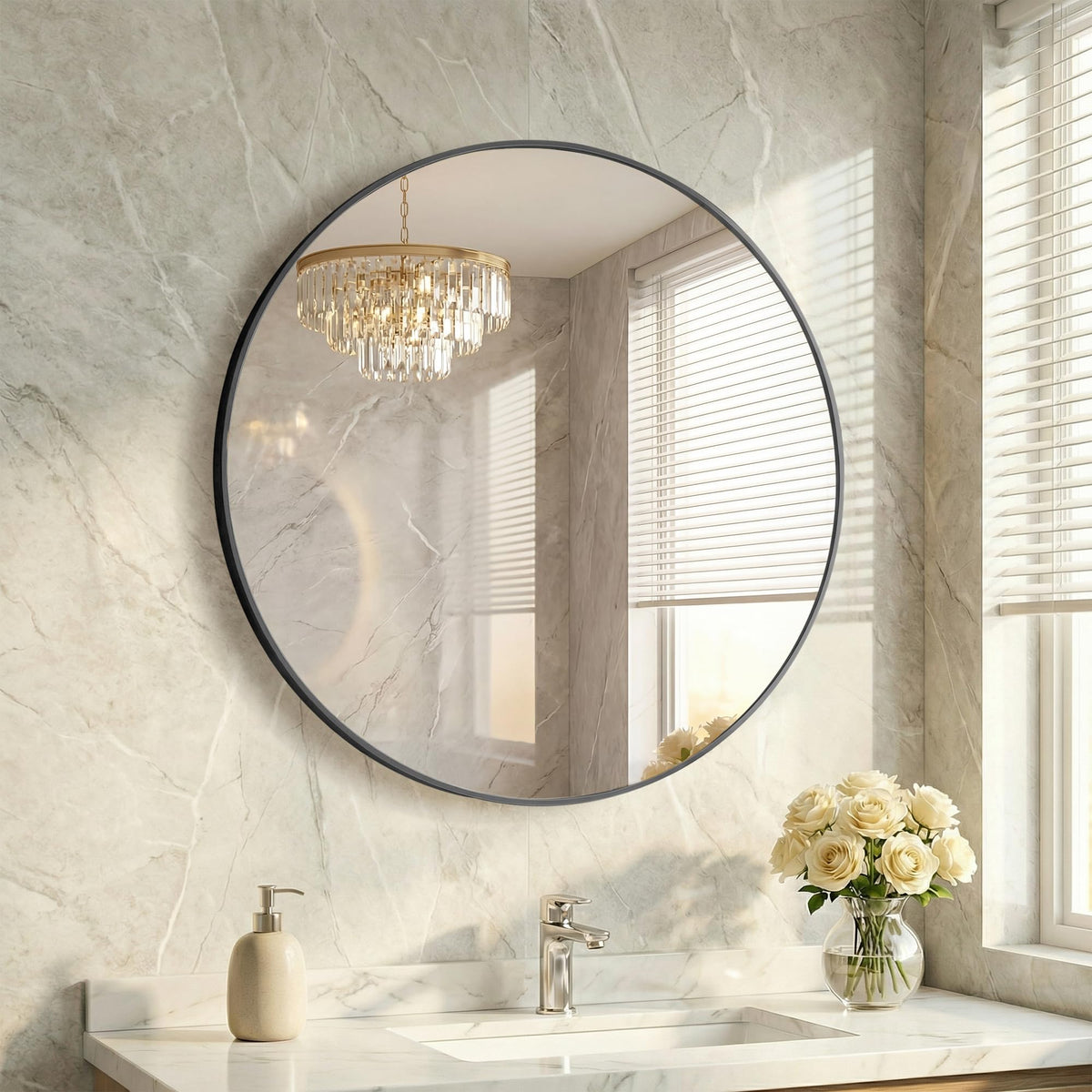 20 Inch Black Round Bathroom Wall Mirror, Round Mirrors for Wall Decor, Circle Mirror for with HD Shatter-Proof Glass for Entryway, Living Room, Bedroom, Dressing Room, Home Decor
