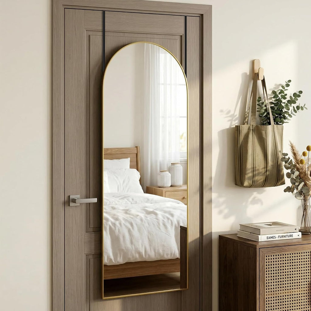 58"x20" Arched Over-the-Door Full Length Mirror, Gold