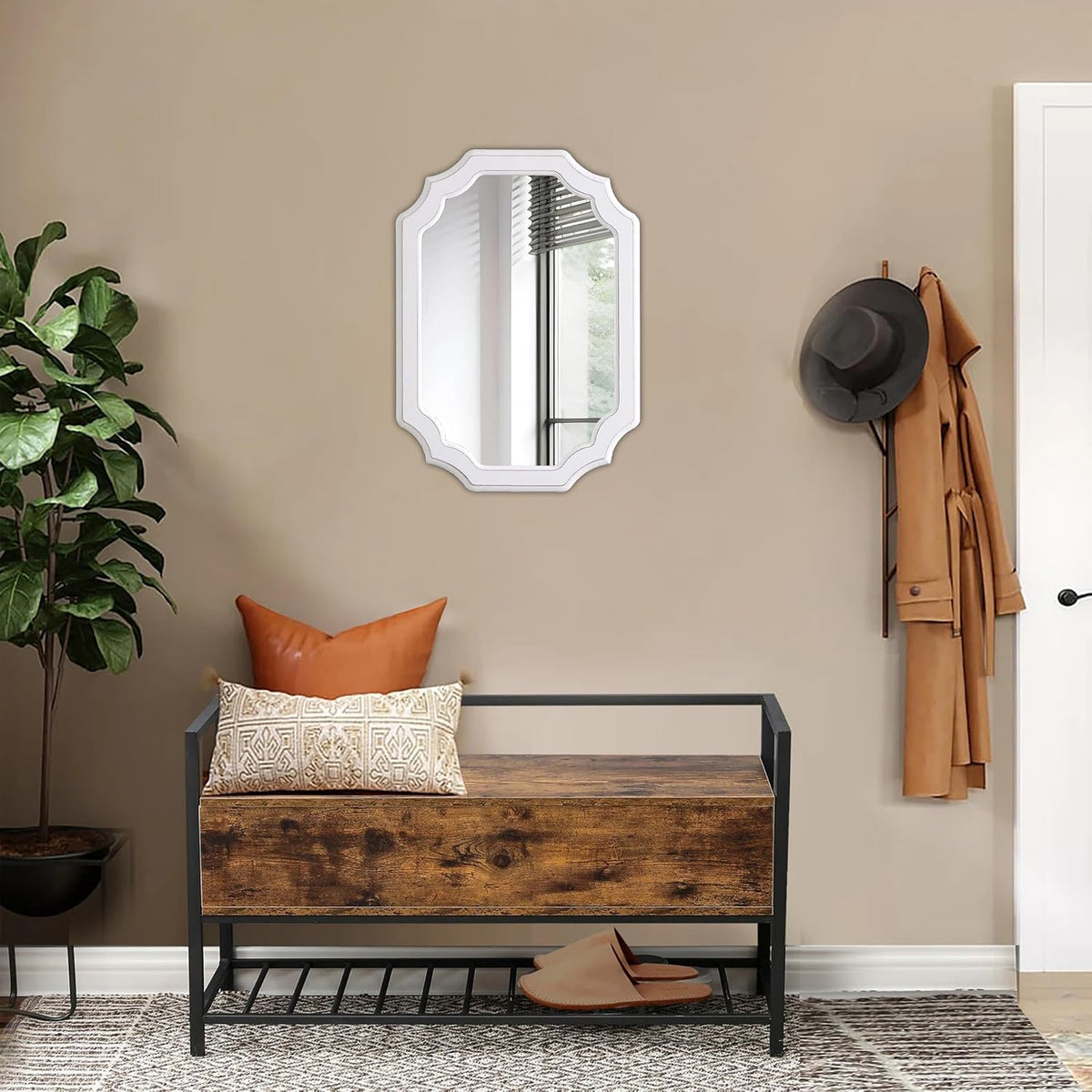 Rustic Oval Mirrors for Wall Decor 17 X 23 Inch, Distressed White