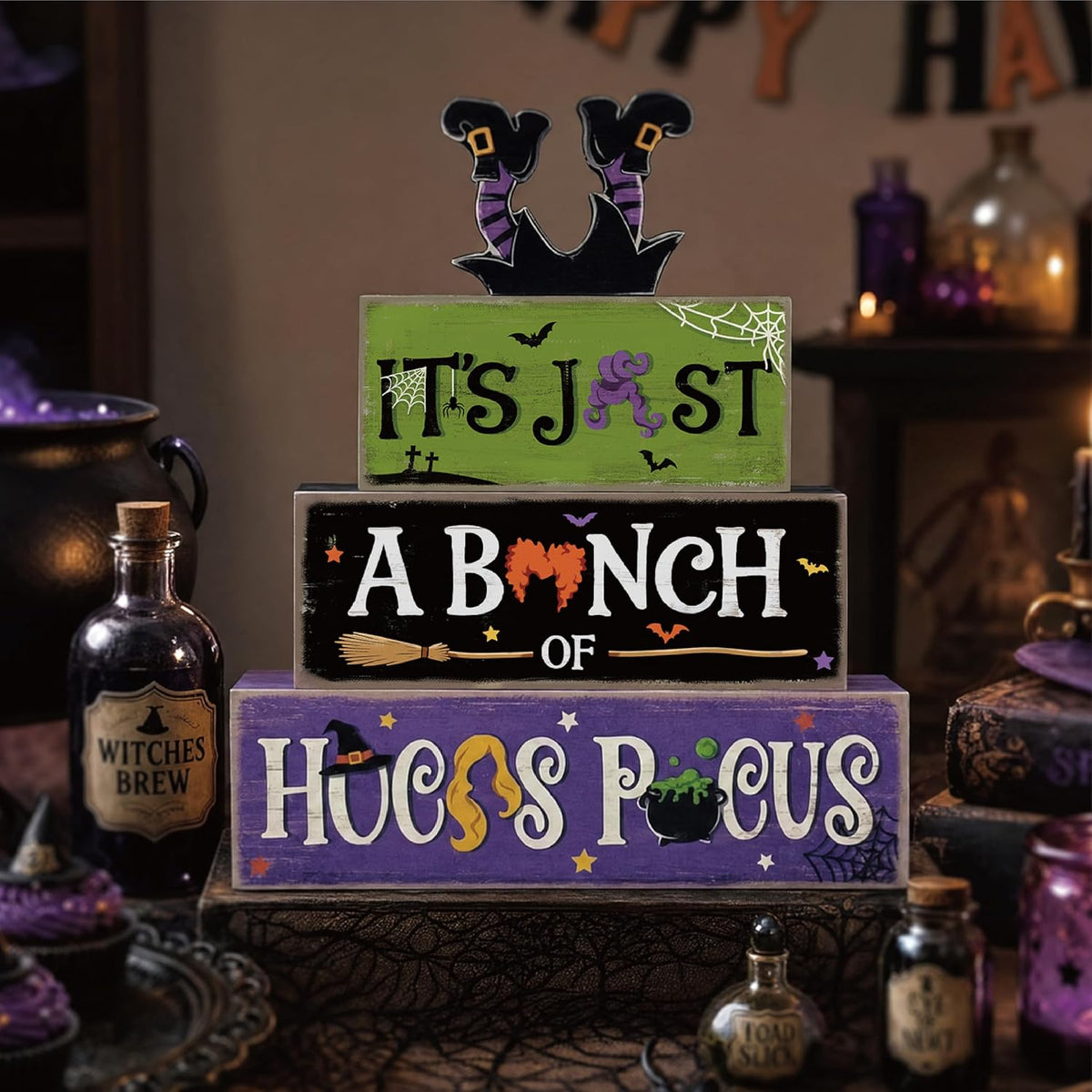 Hocus Pocus Decor, Vintage Halloween Decorations Indoor Table Sign for Home