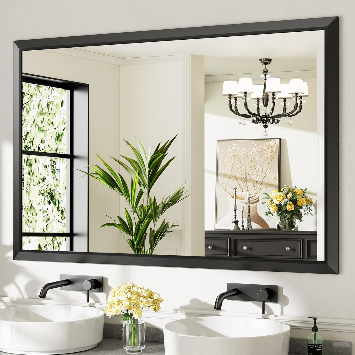 Briivue Black Metal Framed Bathroom Wall Mirror, 40x30 Inch