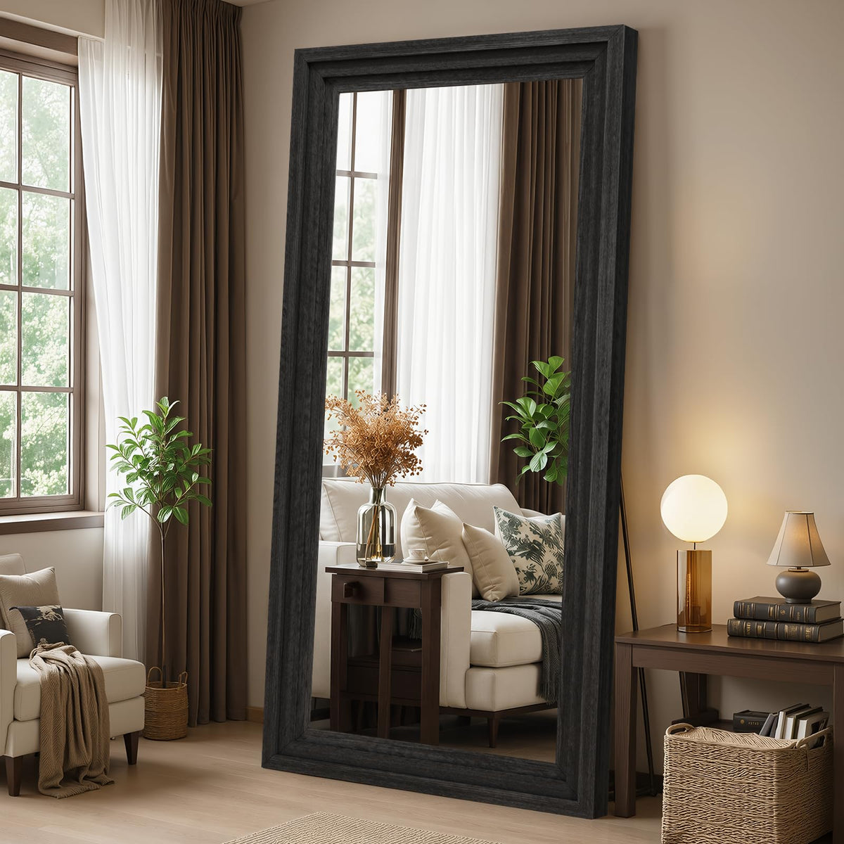Wood Full Length Mirror 71"x30", Large Solid Wood Frame Floor Mirror