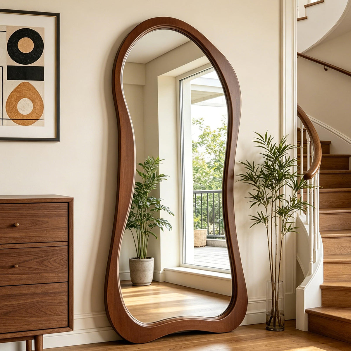 71"x33.5" Wavy Full Length Mirror with 3-Layer Solid Wood Frame